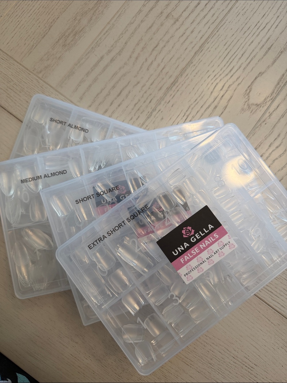 UNA GELLA Clear Nail Tips 4-Box Bundle – Almond & Square – Open Box